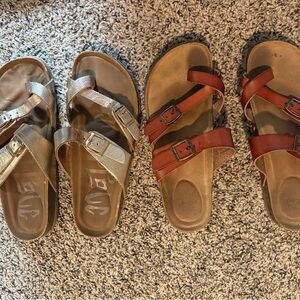 Gold and Brown Multi-Strap Sandals with Cork Footbed
